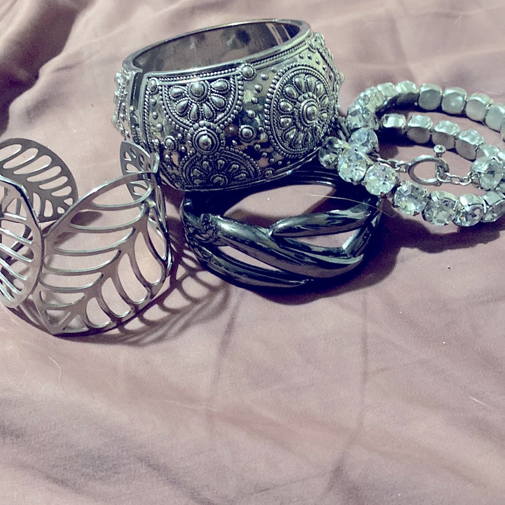 Silver tone bracelet bundle